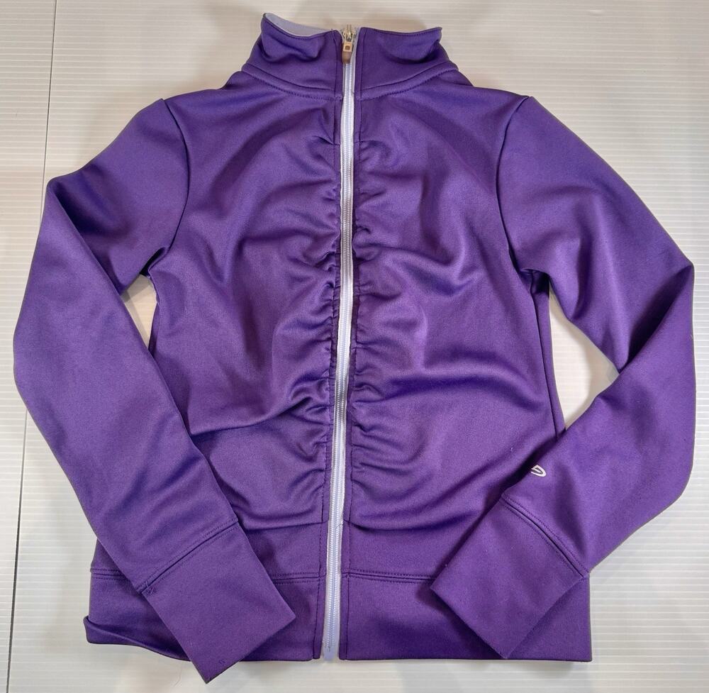 C9 Champion Duo Dry Women M Purple Ruched Full Zip Track Jacket Thumbholes Knit